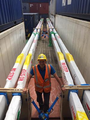 - Volvo 65 masts leave Southern Spars via Port of Tauranga bound for UK - March 1, 2017 photo copyright TNL Pindar taken at  and featuring the  class