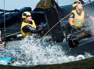 The Danish team fought hard to the end to take the Act win in the final double-point race in Muscat, Oman - Extreme Sailing Series photo copyright Lloyd Images http://lloydimagesgallery.photoshelter.com/ taken at  and featuring the  class