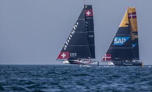 Alinghi versus SAP Extreme Sailing Team - GC32 Championship photo copyright Jesus Renedo / GC32 Championship Oman taken at  and featuring the  class