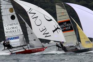 Compassmarkets.com tries to overhaul The Kitchen Maker on the run to Obelisk - JJ Giltinan 18ft Skiff Championship photo copyright Frank Quealey /Australian 18 Footers League http://www.18footers.com.au taken at  and featuring the  class