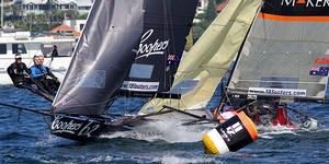 Coopers 62-Rag & Famish and The Kitchen Maker at the windward mark on lap 3 of the 4-lap course. - 18ft Skiffs - Club Championship 2017 photo copyright 18footers.com taken at  and featuring the  class