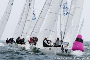 Triad 2 - John Bertrand, Bill Browne, and Jake Newman John lead the fleet around the new windward mark in the first race. Triad 2 was placed second in Race One and is currently in second place at the end of Day One. - Brighton Land Rover 2017 Etchells VIC Championship photo copyright  Alex McKinnon Photography http://www.alexmckinnonphotography.com taken at  and featuring the  class