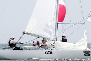Triad 2 on the way to the finish of the first race - John Bertrand pumping the main, Bill Browne on the kite sheet, and Jake Newman calling the breeze as always in this slick outfit. - Brighton Land Rover 2017 Etchells VIC Championship photo copyright  Alex McKinnon Photography http://www.alexmckinnonphotography.com taken at  and featuring the  class