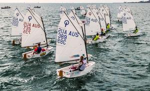 Day 3 – Intermediate fleet start race nine – GILL Optimist Victorian Championships photo copyright Tom Smeaton Photography taken at  and featuring the  class