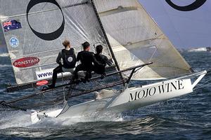 Mojo Wine battled with the leading group over the first lap of the course. - 18ft Skiffs - Club Championship 2017 photo copyright 18footers.com taken at  and featuring the  class
