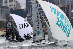 Spectacular battle between Coopers 62-Rag & Famish and Appliancesonline. - 2017 JJ Giltinan Championship photo copyright 18footers.com taken at  and featuring the  class