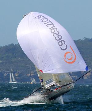 The Kitchen Maker rides the waves on the run to the finish - 18ft Skiffs: Queen of the Harbour & Alice Burton Memorial Trophy 2017 photo copyright 18footers.com taken at  and featuring the  class