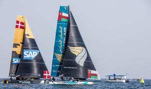 Oman Air pips SAP Extreme Sailing Team to the post - GC32 Championship photo copyright Jesus Renedo / GC32 Championship Oman taken at  and featuring the  class