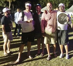 Drew Wierda (pictured right with trophy) and team XS Energy collected a Bacardi trophy for winning the first day photo copyright Aston Harald / M32 Series taken at  and featuring the  class