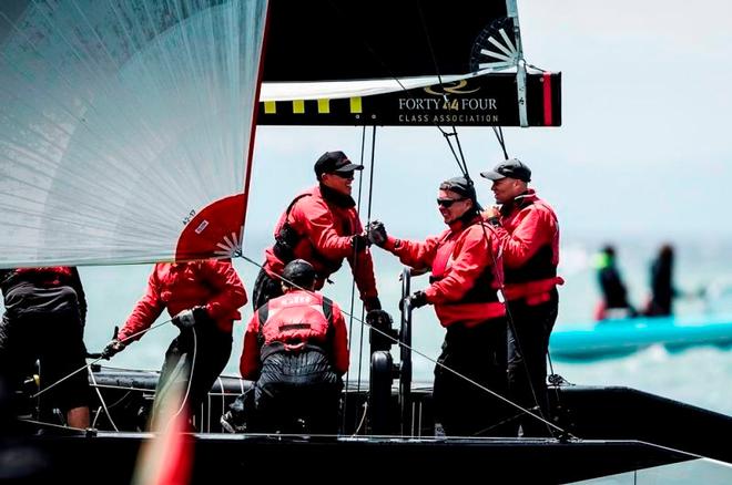 Katusha celebrate a good result in 2016 - RC44 Championship Tour ©  Pedro Martinez / Martinez Studio / RC44