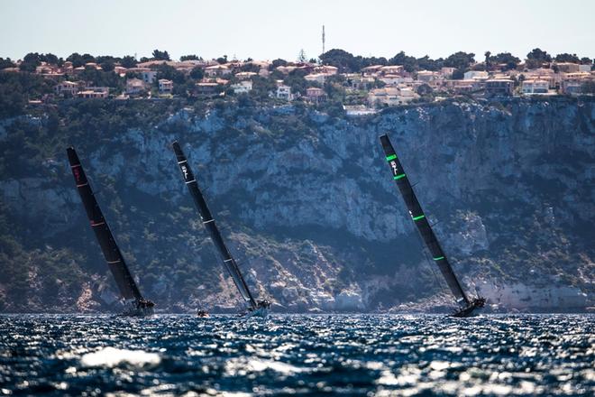 Maxi 72s Cannonball, Momo and Bella Mente competing in the 2017 Palma Vela in Mallorca, Spain © Pedro Martinez / Sailing Energy http://www.sailingenergy.com/