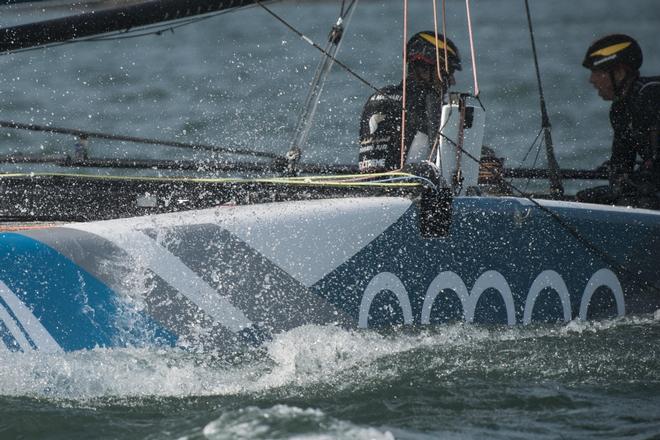 Oman Air Sailing Team races during day one of Act 2 at the Extreme Sailing Series in Qingdao, China ©  Xaume Olleros / OC Sport