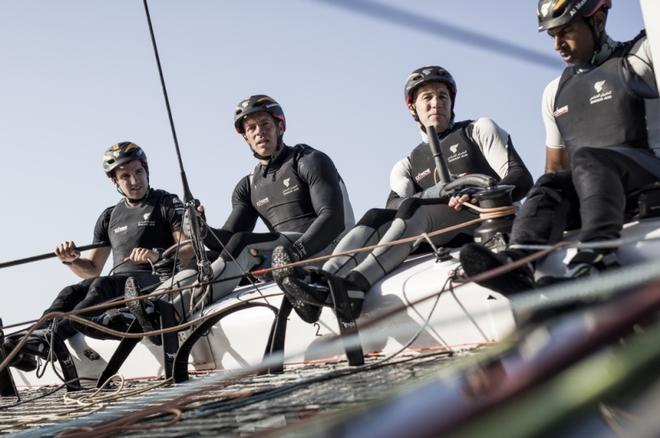 The Extreme Sailing Series 2017. Oman Air race team in action during practise racing. Skipper Phil Robertson (NZL) Peter Greenhalgh (GBR), Nasser Al Mashari (OMA), Ed Smyth (NZL) and James Wierzbowski (AUS)  © Lloyd Images http://lloydimagesgallery.photoshelter.com/