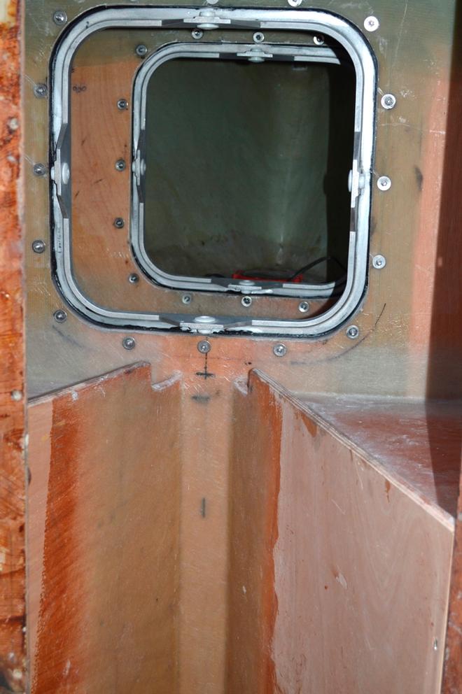The bow section has been retro fitted with two watertight bulkheads to provide floatation in the event of a collision at sea. © Golden Globe Race