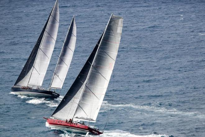 Sir Peter Harrison's British ketch Sojana and Jean-Paul Riviere's French sloop, Nomad IV battled it out all around the 53 mile course in the Peters & May Round Antigua Race © Paul Wyeth / www.pwpictures.com http://www.pwpictures.com