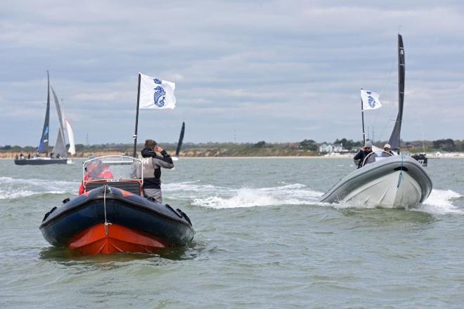 The RORC Easter Challenge coaches give a salute to each other © Rick Tomlinson / RORC