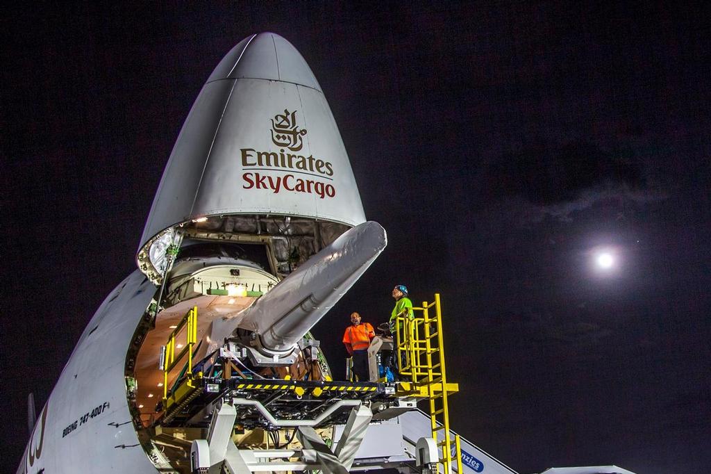  - Emirates Sky Cargo 747 arrives in Bermuda and unloads Emirates Team NZ's AC50 © Hamish Hooper/Emirates Team NZ http://www.etnzblog.com