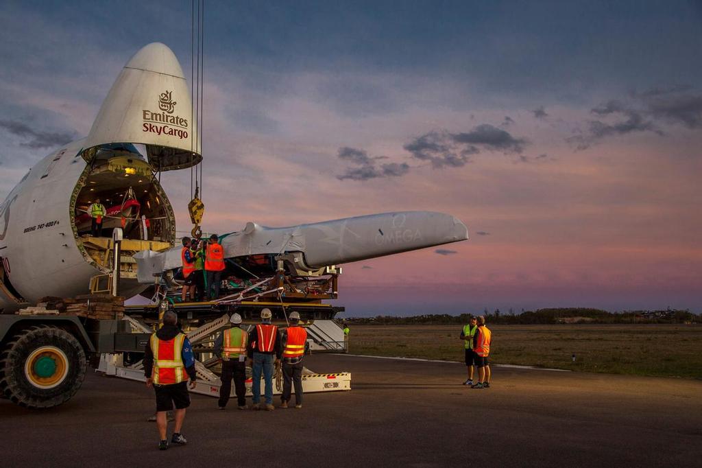  - Emirates Sky Cargo 747 arrives in Bermuda and unloads Emirates Team NZ's AC50 © Hamish Hooper/Emirates Team NZ http://www.etnzblog.com