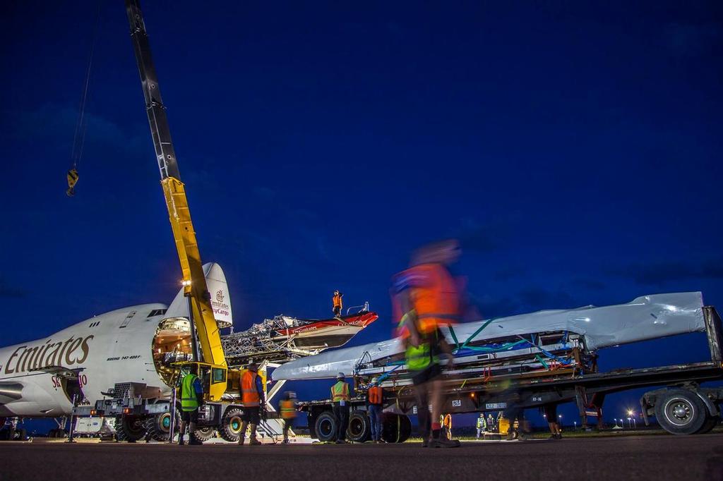  - Emirates Sky Cargo 747 arrives in Bermuda and unloads Emirates Team NZ's AC50 © Hamish Hooper/Emirates Team NZ http://www.etnzblog.com