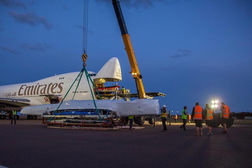  - Emirates Sky Cargo 747 arrives in Bermuda and unloads Emirates Team NZ's AC50 © Hamish Hooper/Emirates Team NZ http://www.etnzblog.com