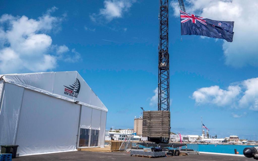 First signs the Kiwis are in residence in Bermuda - Emirates Team NZ Base Bermuda, April 18, 2017 photo copyright Hamish Hooper/Emirates Team NZ http://www.etnzblog.com taken at  and featuring the  class