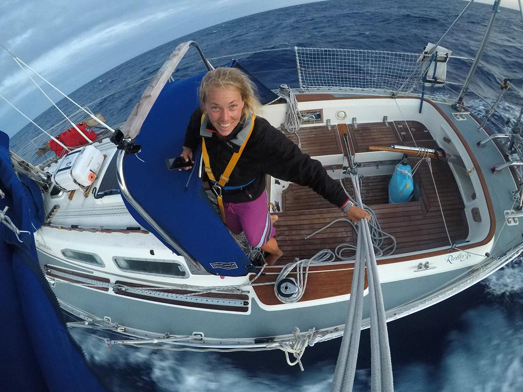 Self portrait:  Susie Goodall has just completed a double transatlantic crossing solo in her Rustler 36 Ariadne © Golden Globe Race