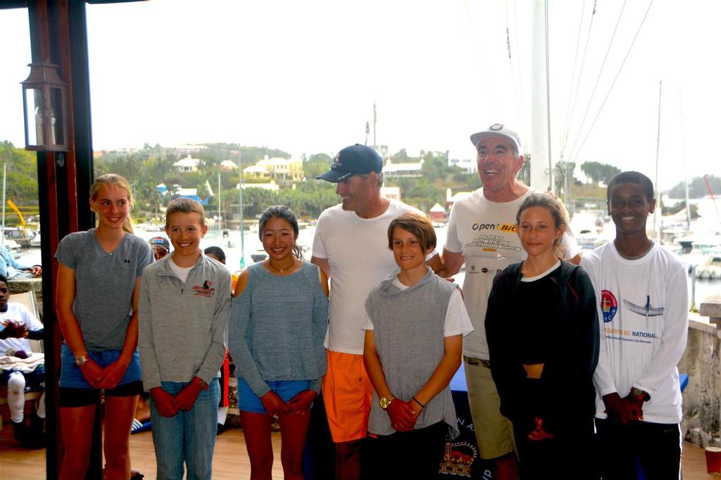 O'pen BIC BDA Nationals - Sir Russell Coutts and Nevin Sayre with the Bermudian Qualifiers for the America's Cup Finals - O'pen BIC Bermuda Nationals photo copyright Neil Redburn taken at  and featuring the  class