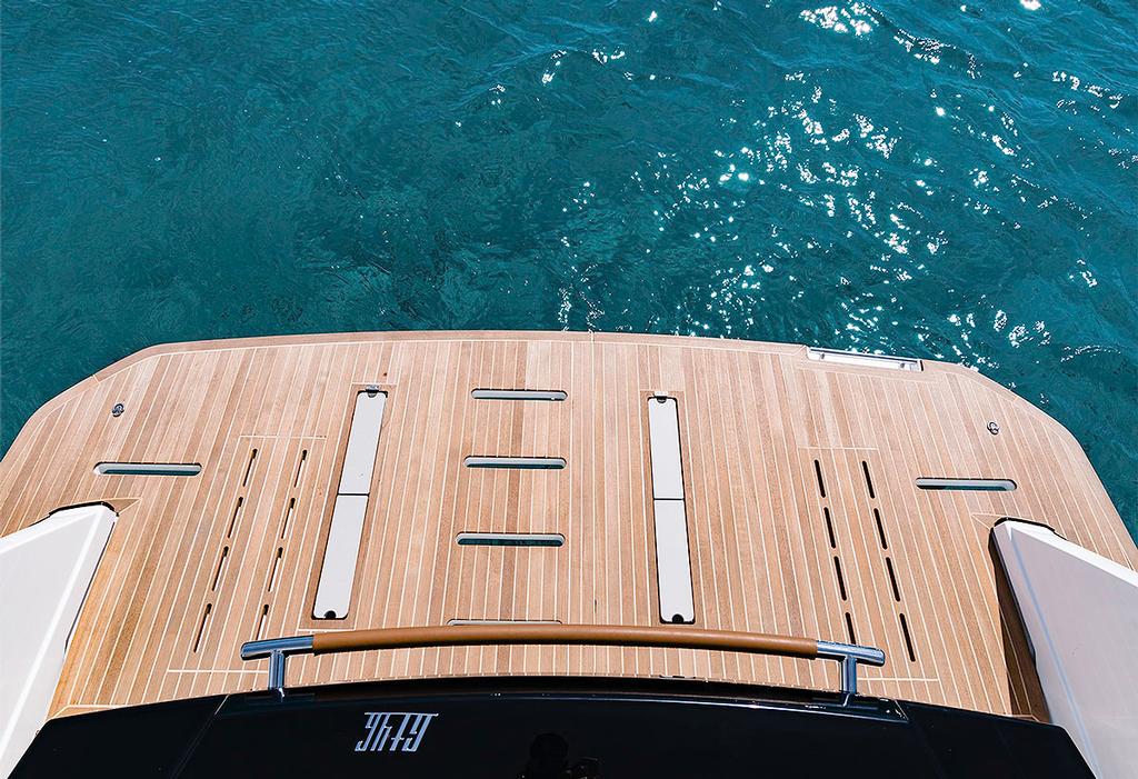 Hydraulic swim platform of the GT46 up. Photo Credit: Nicolas Claris photo copyright Beneteau http://www.beneteau.com/ taken at  and featuring the  class