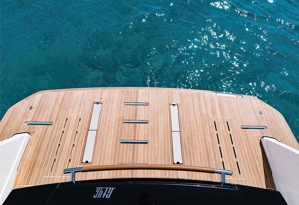 Hydraulic swim platform of the GT46 up. Photo Credit: Nicolas Claris © Beneteau http://www.beneteau.com/