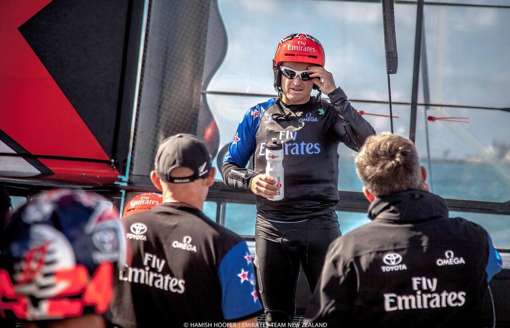 Time for ateam talk aboard Emirates team New Zealand © Hamish Hooper/Emirates Team NZ http://www.etnzblog.com