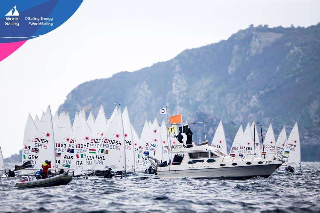 Mens Laser start - World Sailing Cup Hyeres, Day 2, April 26, 2017 © World Sailing