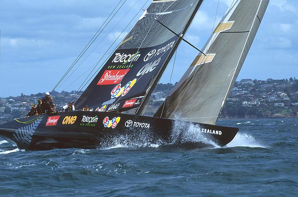 Dean Barker at the helm of NZL-60 winner of the 2000 America's Cup photo copyright Team New Zealand taken at  and featuring the  class