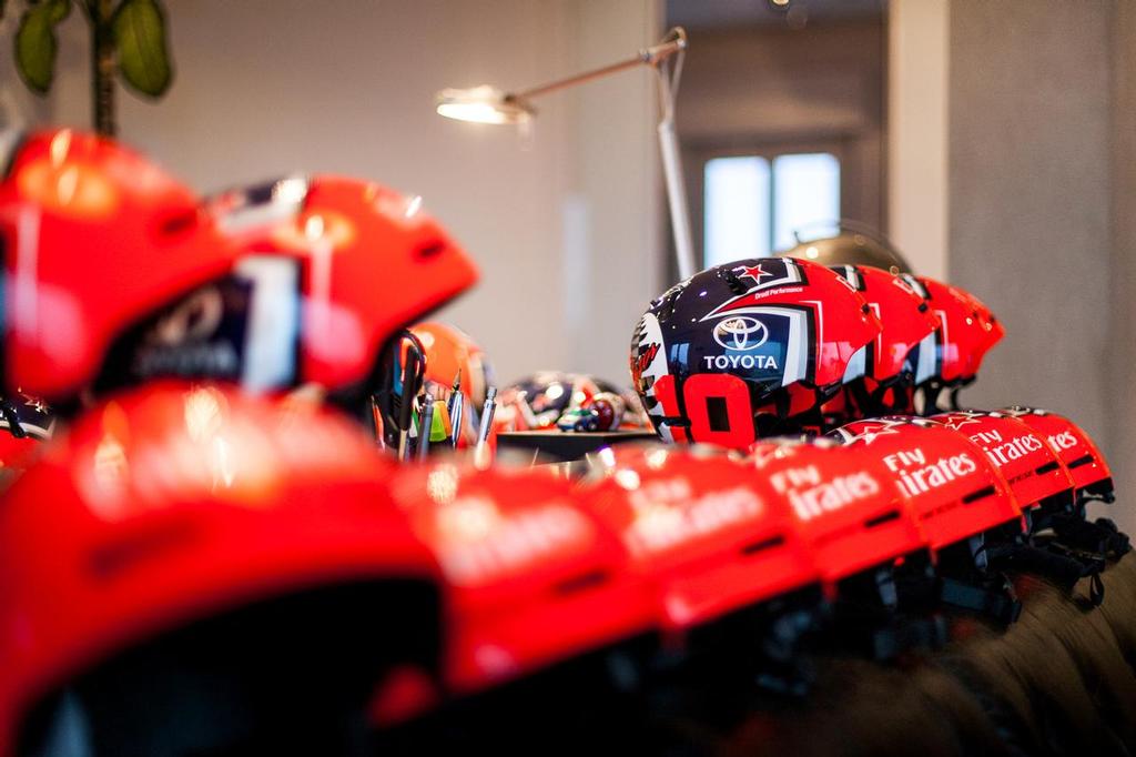 Aldo Drudi designed Emirates Team New Zealand race helmets to be worn by the New Zealand team for the 35th America’s Cup © Hamish Hooper/Emirates Team NZ http://www.etnzblog.com