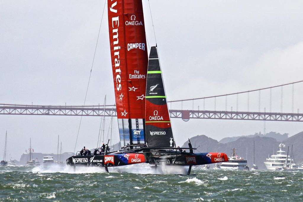 Emirates Team NZ in San Francisco - the cavitation ``sound barrier`` for the AC72's is the same as for the AC50 - around 50kt of boat speed.s - photo © Richard Gladwell www.photosport.co.nz