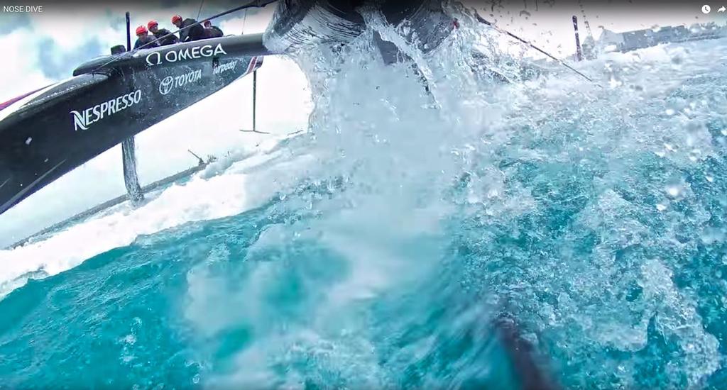 Bow camera emerges after Emirates Team New Zealand takes a nosedive leaving harbour in Bermuda - April 26, 2017 photo copyright Emirates Team New Zealand http://www.etnzblog.com taken at  and featuring the  class