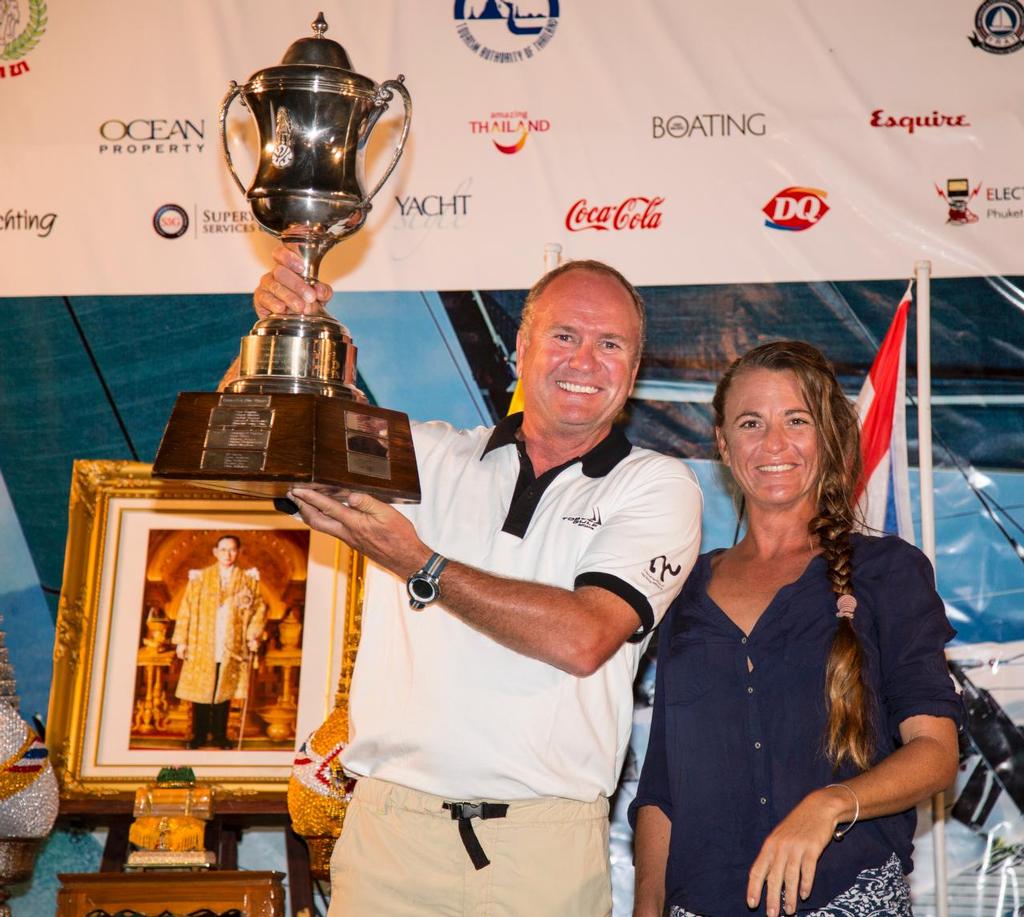 Team Viewpoint (present, Steve McConaghy, Mia Gillow) and the Coronation Cup. Top of the Gulf Regatta 2017 © Guy Nowell/ Top of the Gulf Regatta