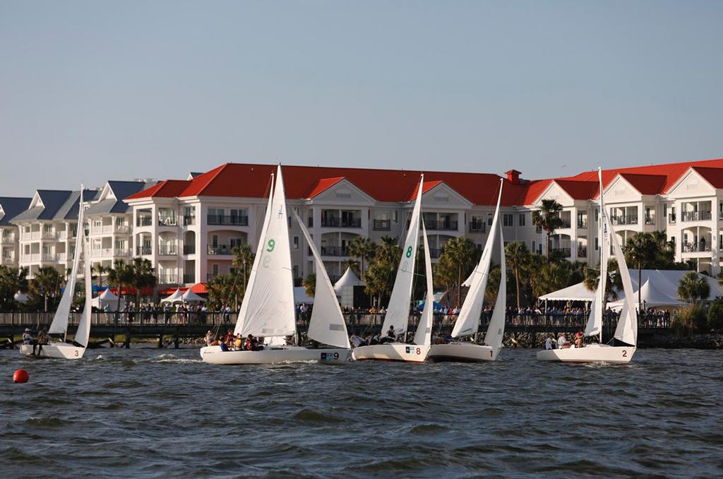 Hundreds of spectators lined the beach and the pier to cheer on the 10 professionals and their crews who competed in Race Week's inaugural Pro-Am competition. © Tim Wilkes / Charleston Race Week