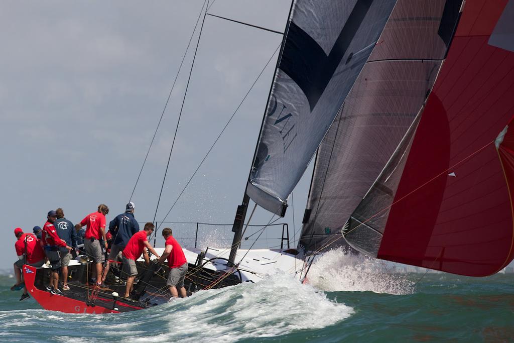 The TP52 Gladiator shows just how fast a big modern race boat can go, hitting over 20 knots on a downwind leg offshore during Day 2 of Sperry Charleston Race Week 2017 © Meredith Block/ Charleston Race Week http://www.charlestonraceweek.com/