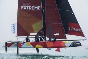 Act 2, Day 4 – Wildcard Team Extreme walked away with the Zhik Speed Machine Trophy for the fastest team on the water throughout the Act, with insights from Official Technical Partner SAP, after they were clocked at a blistering 29.8 knots in the first race of the Act – Extreme Sailing Series photo copyright  Xaume Olleros / OC Sport taken at  and featuring the  class