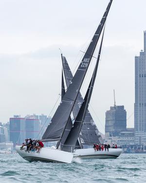 Black Baza crosses Ambush. RHKYC San Fernando Race 2017. photo copyright  RHKYC/Guy Nowell http://www.guynowell.com/ taken at  and featuring the  class