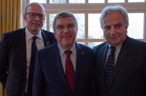 (from left to right) World Sailing President Kim Andersen, IOC President Thomas Bach and ASOIF President Francesco Ricci Bitti photo copyright Daniel Smith / World Sailing taken at  and featuring the  class