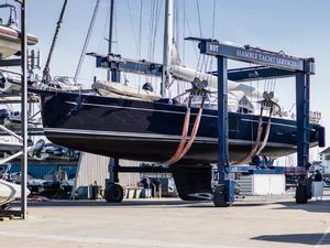 HYS is proving popular with Oyster Yachts. Oyster 825 Reina arrives via the 80 Tonne Hoist Dock photo copyright  Louay Habib taken at  and featuring the  class