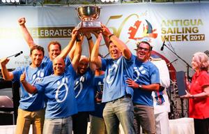 Sergio Sagramoso's Puerto Rican Melges 32, Lazy Dog lift the Lord Nelson Trophy - Antigua Sailing Week photo copyright Paul Wyeth / www.pwpictures.com http://www.pwpictures.com taken at  and featuring the  class