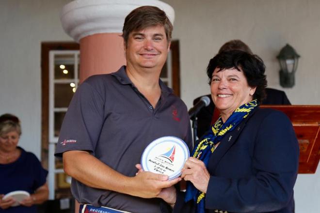 Stephen Murray Jr., Skipper of Volvo 70, Warrior from the Warrior Sailing Program operated by the US Merchant Marine Academy Foundation, with RBYC Commodore, Leatrice Oatley ©  Tom Clarke