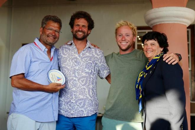 Setting a Multihull record for the race, the crew of Allegra receive their award from RBYC Commodore, Leatrice Oatley ©  Tom Clarke