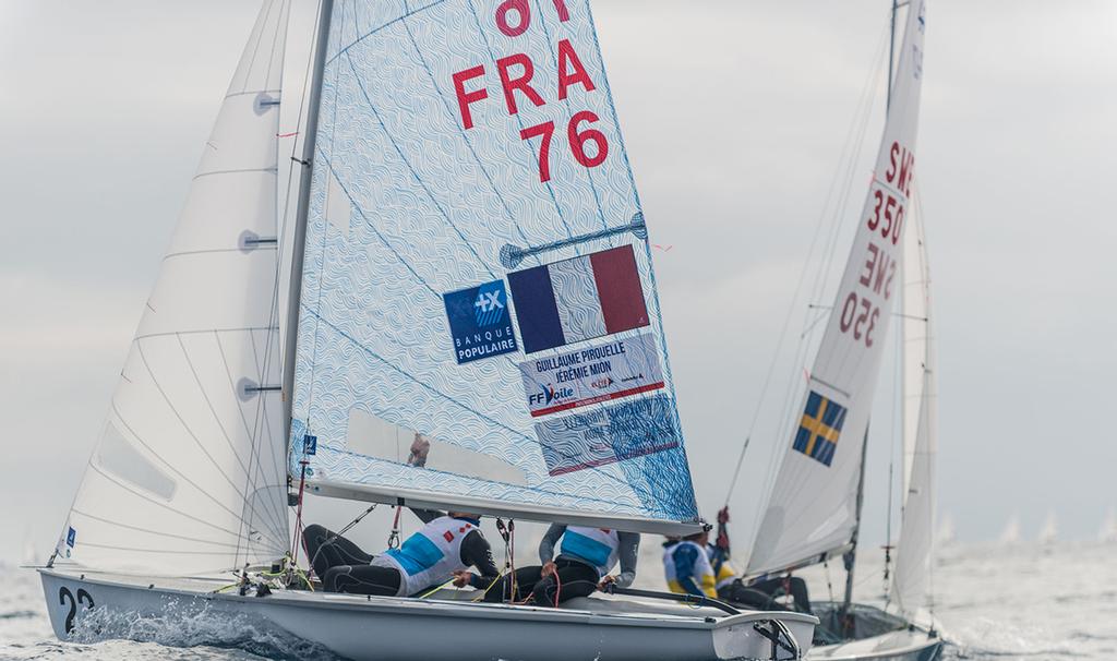 Guillaume Pirouelle/Jeremie Mion (FRA-76) and Carl-Fredrik Fock/Marcus Dackhammar (SWE-350) - 470 European Championship 2017  © Y.C.M. / Mesi