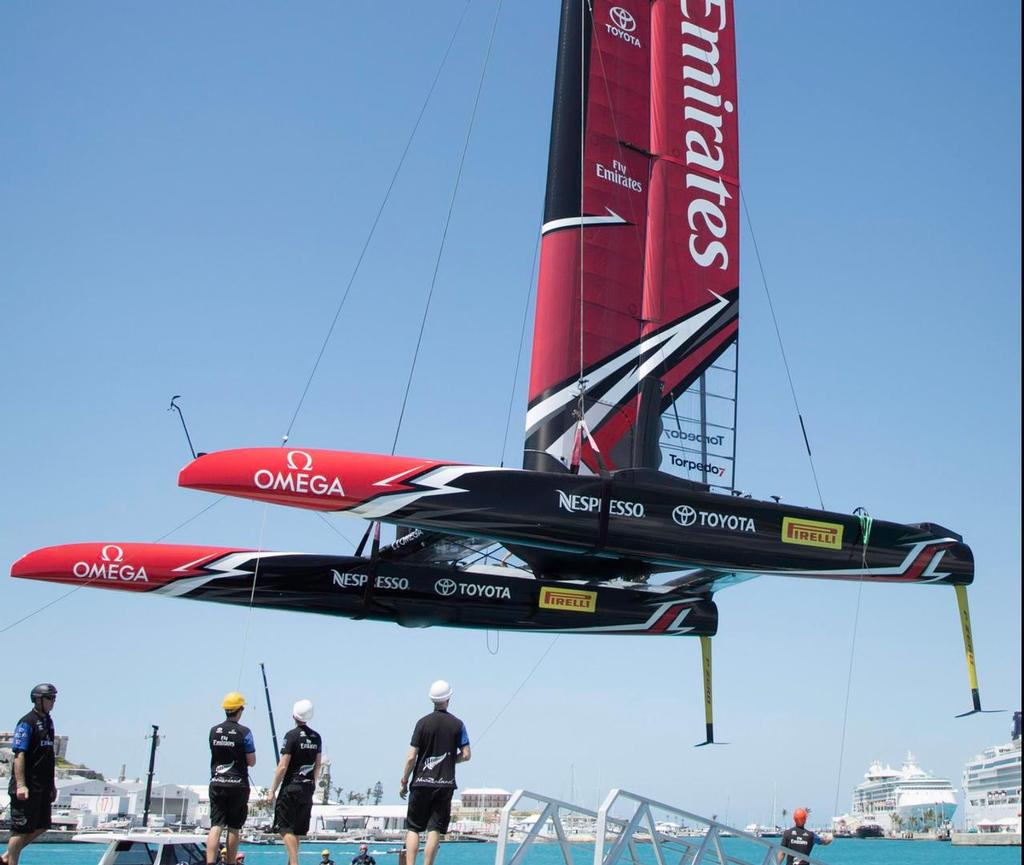 Emirates Team New Zealand breaks a rudder in Practrice Session photo copyright Emirates Team New Zealand http://www.etnzblog.com taken at  and featuring the  class