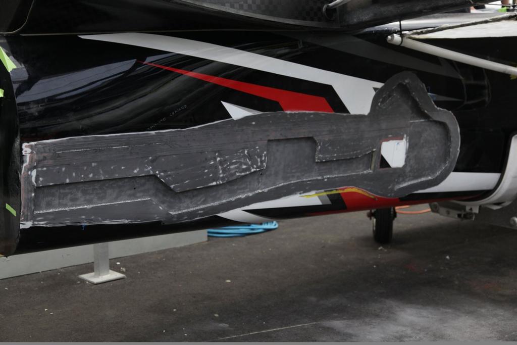 The damage suffered by Emirates Team New Zealand was clearly more than a ``love-tap`` - photo © Emirates Team New Zealand <a target=