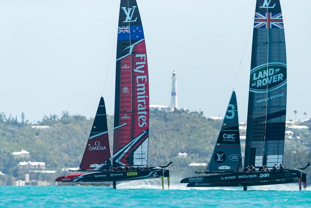 Emirates Team New Zealand sailing on Bermuda&rsquo;s Great Sound practice racing in the lead up to the 35th America&rsquo;s Cup. photo copyright Hamish Hooper/Emirates Team NZ http://www.etnzblog.com taken at  and featuring the  class