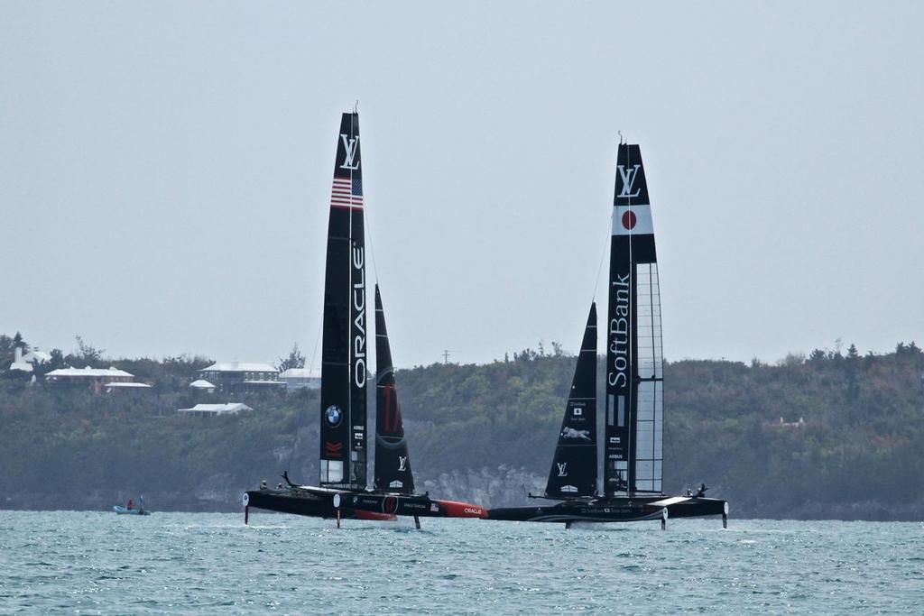 Softbank Team Japan crosses ahead of Oracle Team USA - Round Robin 2, Day 6 - 35th America’s Cup - Bermuda  June 1, 2017 © Richard Gladwell www.photosport.co.nz